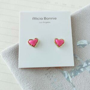 Alicia Bonnie jewelry - in Love Gold Magenta Pink Magnesite Heart Stud Earrings